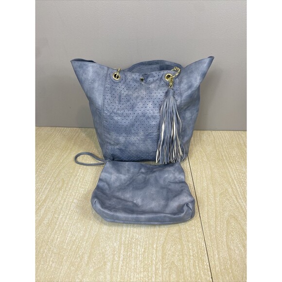 Steve Madden Faux Leather BOHO Style Gray Tote Bag & Purse 14" H x 11" W x 7" D - Picture 5 of 13